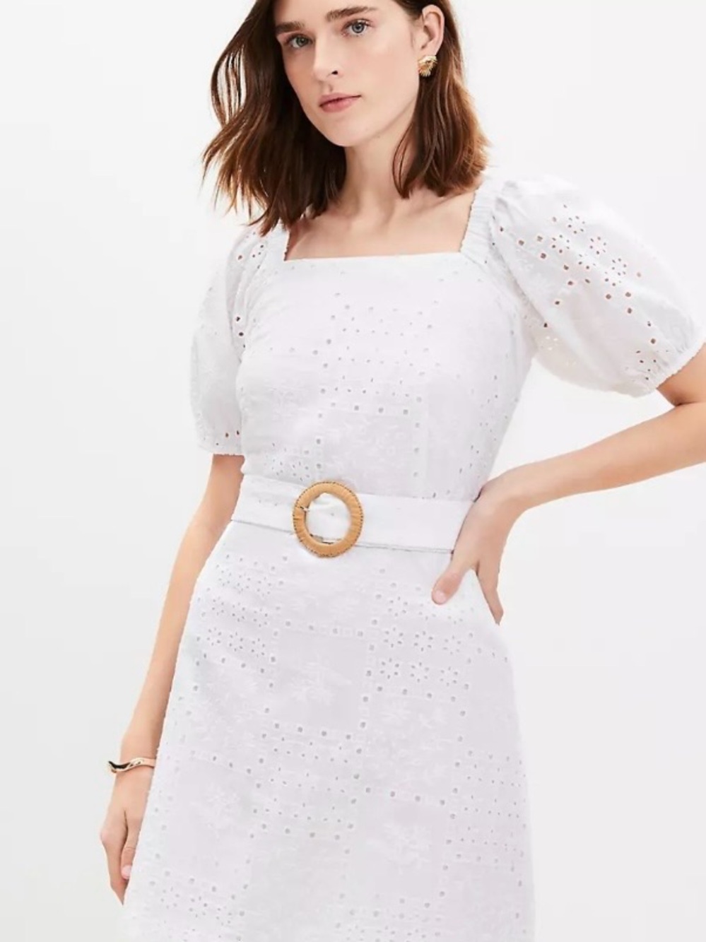 Loft eyelet belted square neck mini dress-New with tag!